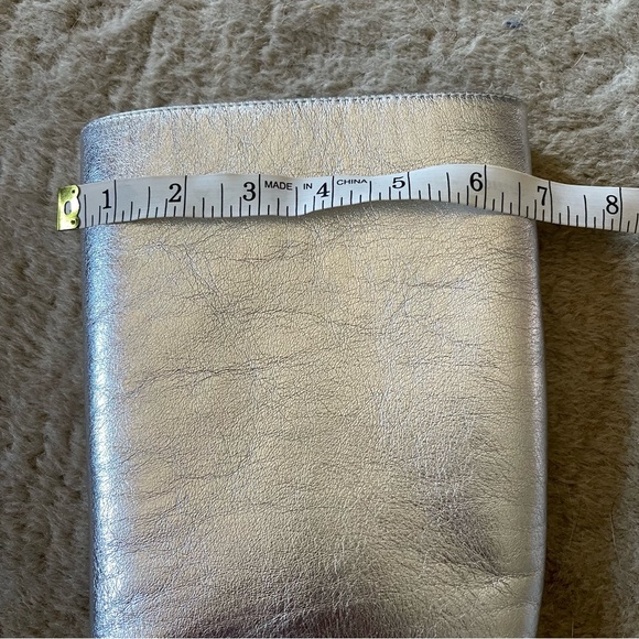 Anthropologie Caverley Oscar Metallic Silver Leather Slim Calf Tall Boot Size 39 - Picture 14 of 16